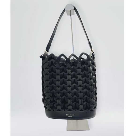 Kate Spade Black Dorie Medium Bucket Bag Spade Weave - Picture 5 of 14